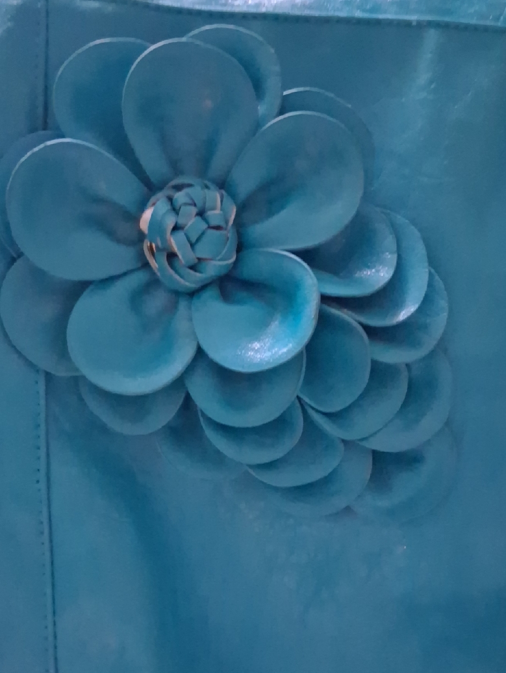 Teal Floral Leather Tote Bag - Women's Shoulder Handbag - Picture 2 of 10